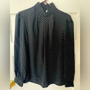 Vintage Black & White Polka Dot High Neck Blouse with Covered Buttons